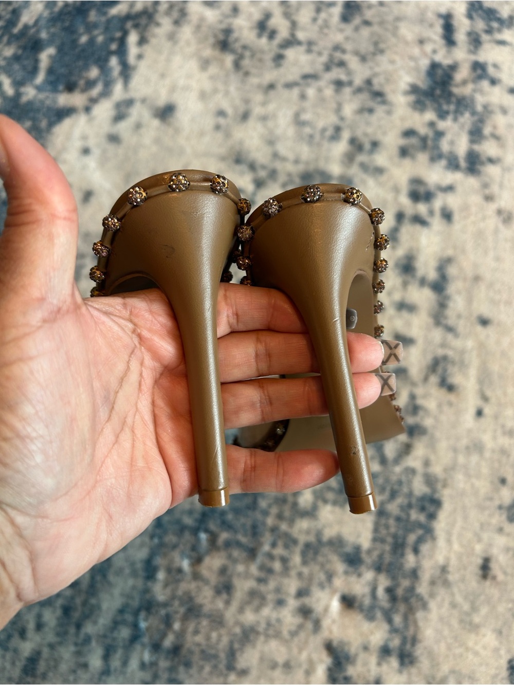Steve Madden • Tan Clear Strap Stiletto Mule with Embellished Trim - Picture 3 of 6